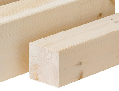 Duo- und Trio-Balken aus hochwertigem Brettschichtholz für den Holzbau, mit glatter Oberfläche und sichtbarer Holzmaserung.